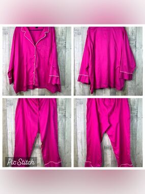Natori XXL Button Front 3/4 Sleeve Pj Set Matching Bottoms Drawstring Waistband